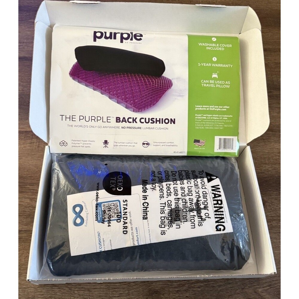 Purple The Back Cushion Back Support Seat Pillow Ergonomic Comfort Pad NEW